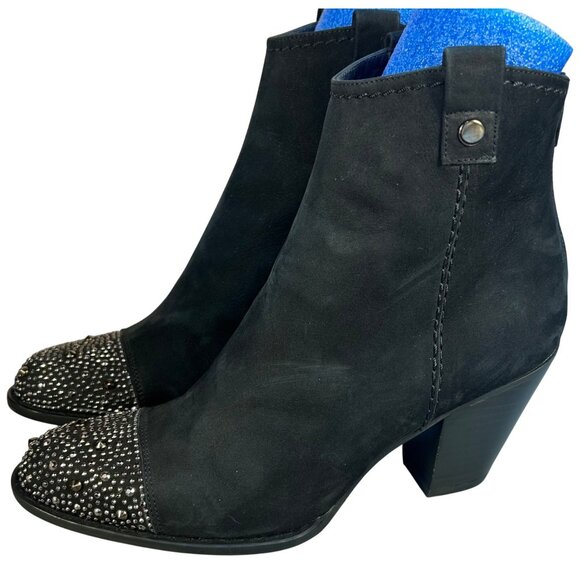 Stuart Weitzman Womens 6.5 Black Suede Ankle Boots Studded Toe Luxury Cowgirl - Picture 7 of 13